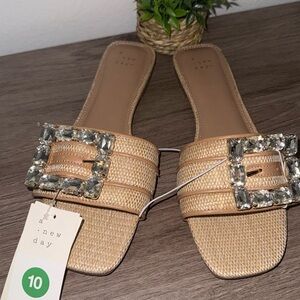 A New Day Beige Sandals with Gem Buckle